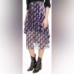 LUXE NWT CHLOE PURPLE FLUID VELVET & SILK FLORAL PRINT MIDI SKIRT SIZE 38